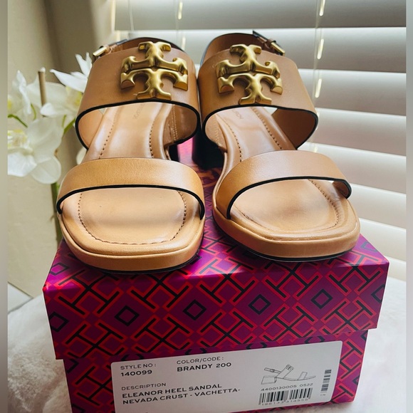 NEW Tory Burch Eleanor Heel Sandal Nevada Crust- Vachetta - Picture 6 of 9